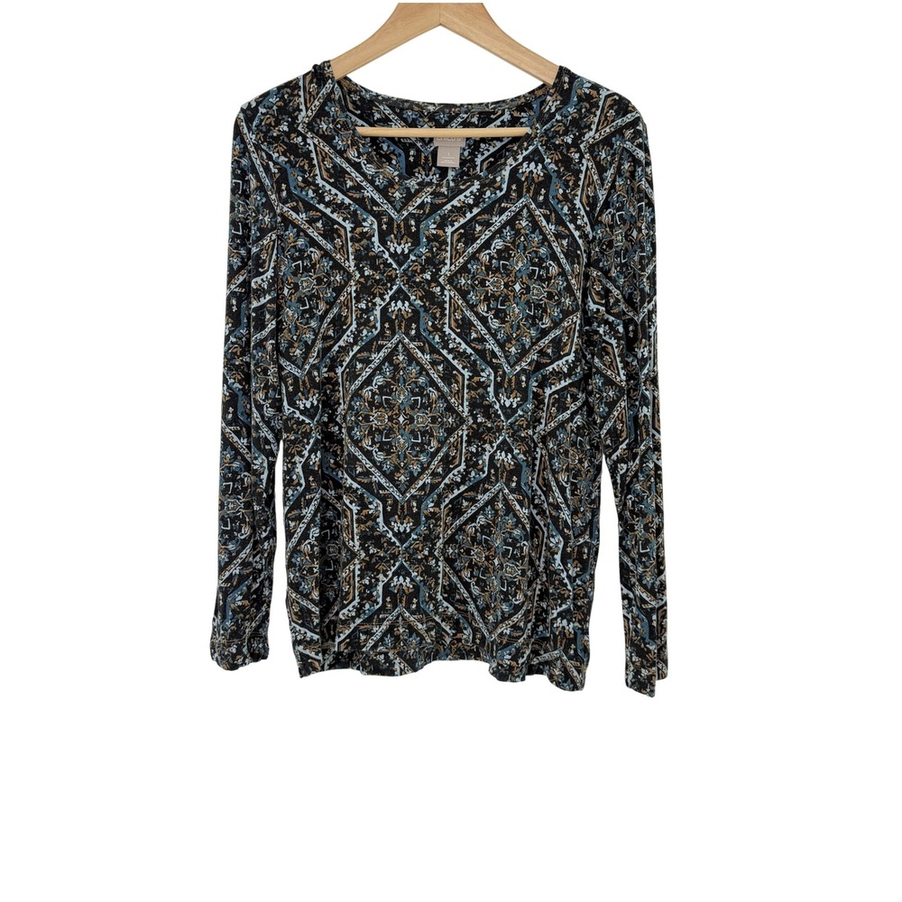 Chico's Women's Long Sleeve Top Size 1 (M US) Floral Pattern Blouse‎